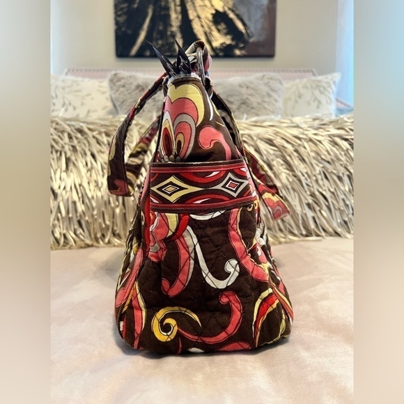 VERA BRADLEY Puccini 2008 Whitney Bag Brown Orange 2 Handle Zip Top Y2K Quilted - Picture 2 of 15